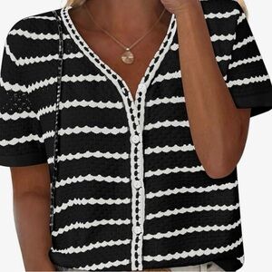 Black and White Striped Women's Top